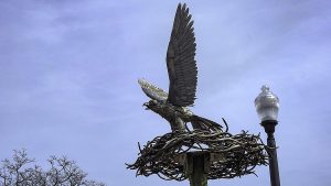 A Sculpture of a Sea Hawk in a nest