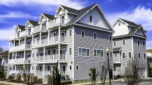 Multiple gray townhouses and condominiums